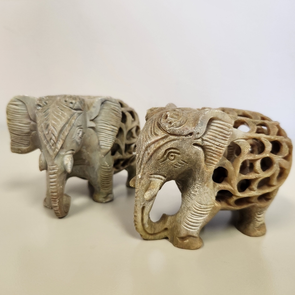 Two Vintage Soapstone Elephants
